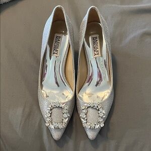 Badgley Mischka Silver Heels with Crystal Embellishments